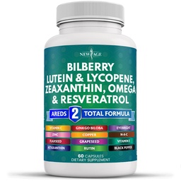 NEW AGE Eye Health Vitamins Bilberry Lutein & Zeaxantin Lycopene Resveratrol Grape Seed Astaxantin - Eye Vitamin - 60 Count
