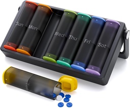 Weekly Pill Organizer 2 Times egy nap, KOVIUU Large Travel Pill Box 7 nap, Am Pm kétszer naponta Pill Case rothadó kézzel, Pill Holder Konténer vitamin, gyógyszer, kiegészítés, Translucent- Black