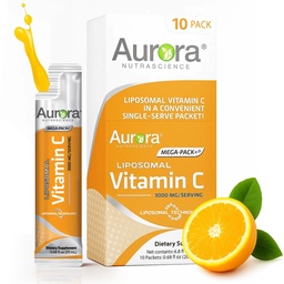 Aurora Nutrascience Mega- Pack Liposomal C-vitamin, Immun Support, 3000 mg Per Serving, Vegan, Gluten Free, Non- GMO, 10 egyadagos csomag, Orange