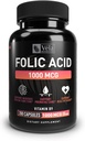 Folic Acid Supplement 124; 1000 mcg Per Serving, 200 Capproved 124; Support Heart Health, Prenatalis Support Supplement Supplement 124; Non-GMO, 3rd Party Tested