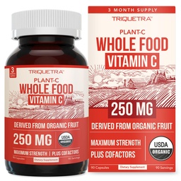 Szerves C-vitamin 124; Teljes értékű élelmiszer C-vitamin gyümölcsből és abszorpcióból Javító kofaktorok - Vegán, fokozott biohasznosulás - Immuntámogatás, Antioxidáns, Teljes egészség (90 szerváció)