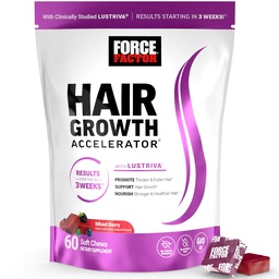 Force Factor Haj Növekedés Accelerator Soft Chews, Hair Growth Vitamins for Women and Men with Clinically Studed Listerva and Biotin, Prototes Thicker, Fuller, Stronger Hair, Mixed Berry, 60 Soft Chews
