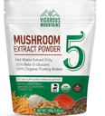 VIGOROUS MOUNTAINS szerves gomba por kiegészítés - USDA Certified, Lions Mane & Reishi immun támogatás, Brain Focus, Vegan, Mix Instant kávé & Smoothie (100g)