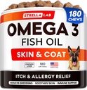 StrellaLab Fish Omega Omega 3 Kezelések kutyák számára (180 kezelés) - Allergia & Itch Relief - Skin & Coat Supplement - Joint Health - Wild Alaskan Salmon Oil - Shedding, Itchy Skin Relief - Omega 3 6 9 - EPA & DHA