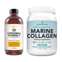 Marine Collagen Powder + C-vitamin - Tökéletes bőr belül Combo. Wild-Cod Fish Peptides, Liposomal VIT C Liquid 1000mg. Fokozza a termelés és a szintetika egészséges öregedés, szépség, wellness.