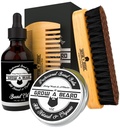 Beard Brush, Beard Comb, Beard Oil, & Beard Balm Grooming Kit for Men 's Care, Travel Facial Hair Set for Growth, Styling, Shine & Softness, Great gifts for He
