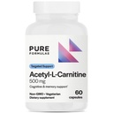 PureFormulas Acetyl L-Carnitin kognitiv & Gedächtnis Unterstützung L Carnitin Ergänzung für Gehirn, Fokus, & Calmness Alcar, 500mg Dairy Kostenlose Non-GMO 60 Kapseln