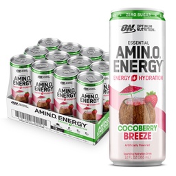 Optimum Táplálkozás Amino Energy Sparkling Hydration Drink, Elektrolitok, koffein, Amino Acides, BCAA, Sugar Free, Cocoberry Breeze, 12 Fl Oz, 12 Pack (csomagolás május Vary)