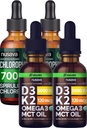 NUSAVA ízesítetlen D3 K2 cseppek és klorofill folyékony cseppek bundle - erős folyékony vitaminok a szív, ízület, energia, és immuntámogatás - Non-GMO, gluténmentes, 2pk