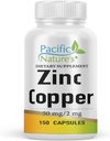 PACIFIC NATURE 'S Cink réz kiegészítés (150 kapszula) 50 mg cink glukonáttal, 2 mg réz-szulfáttal immuntámogatásra - glutén mentes, nem-GMO