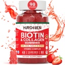 Haar- und Nails-Gummi, 10000mcg Biotin Collagen-Gummi für Damen und Herren, Vitamin-Ergänzungen unterstützt schnelleres Haarwachstum, stärkere Nägel, Gesunde Haut, Stärke Knochen, 90 Gummi