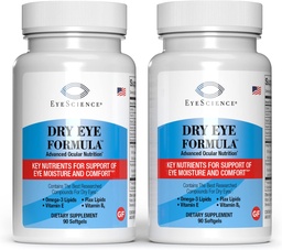 EyeScience - Dry Eye Formula - 90 Softgels - for Relief, Omega3, Vitamins E, C & B6, Magnézium - Tear Production & Lasting Comfort - 2 Pack