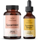 HERBAMAMA Spearmint és Turmeric Ginger Kit - Bundle of 1000 mg Spearmint Leaf Capsules & Turmeric Ginger Tincture 2 fl oz - Vegan, Non-GMO, Sugar & Alcohol- Free - 2 Pack