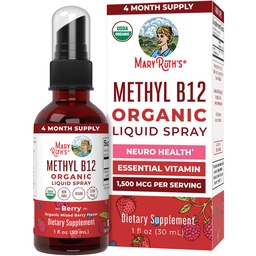 MaryRuth Organics B12 Liquid Spray (Folyékony spray) 124; Vegán, Non-GMO, Gluten- Free Agriculture 124; USDA Organic Supplementation)
