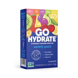 GoHydrate Instant Hydration Powder Packets - Alacsony nátriumtartalmú elektrolitok Drink Mix - Természetes hidratációs támogatás, Sugar Free Electrolyte Ízesített Powder Drink D-vitaminnal, 10 csomag, vegyes