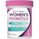 Orvosi Receptek Probiotikumok Nők számára, Szerves Prebiotikumok és Probiotikumok, 70 milliárd CFU, 10 Strain, Tartály, 30 kapszula