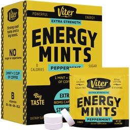 Viter Energy koffein ments 80mg extra erő - 90 darabkák koffein B Vitaminok. Sugar Free Vegan Breath Menta. Energia Nootropic Focus booster a gyors éberség (Peppermint Flavor, 30 csomag)