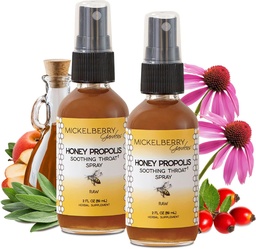 Micelberry Gardens Honey Propolis Throat Spray - Soothing Sore Throat Relief & Propolis Immuntámogatás felnőttek és gyerekek számára - Herbal & Honey Formula (2 oz, 2 csomag)
