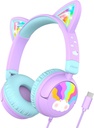 iClever Kids Headphone USB C, LED Light Up, 85dBA Safe Volume, Stereo Sound Toddler Headphone for Travel School, Kids Headphone with Cord for iPad Tablets, Meow Lollipop- Purple