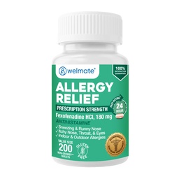 WELMATE Allergia Relief - Fexofenadine HCl 180 mg - Non- Drowsy Antihisztamin - 200 Számtabletta