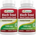 Legjobb természetes 2 csomag fekete mag olaj kapszula 1000 mg (Non-GMO) Nigella Sativa - 100% hidegen sajtolt fekete kukorica mag olajpirula tartalmaz Thymokinonoe 60 gróf (összesen 120 Softgels)