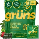 Gruns Erwachsene Super Greens Multivitamin-Gummien, Superfood Gummy Vitamine für Frauen und Männer mit Spirulina, Chlorella, Adaptogene und präbiotische Fasern für die Verdauungsgesundheit (28 Count)
