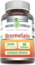 Amazing Formulas Bromelain 500mg 2400 GDU, 60 Veggie Capsicum 124; Non- GMO d.m. 124; Gluten Free d.m. 124; Made in USA