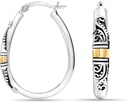 LeCalla 925 Sterling Ezüst Bali-Stílus Gyűrűk Könnyű Click- Top Antique Two - Tone Beaded Italian Bali Style fülbevaló Hoops for Women