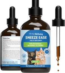 Pet Wellbeing Tneeze Ease for Cats - Alkalmany Tneezing, Seasonal Allergia, Orr és szem diszkomfort, Eyebright, Nettles - Veterinarian- Formulált Herbal Supplement 4 oz (118 ml)