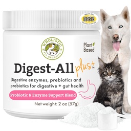 Wholistic Pet Organics Probiotics kutyáknak Digestive Enzimes & Prebiotic Fiber - 2 Oz - Daily Cat & Dog Probiotics for Digestive Health, Anti Hasmenés & Gut Support - Natural Powder Supplement