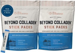Live Conscious Beyond Collagen Peptides Powder Unflavoled Packets -Hydrolized Collagen Powder- Hair Skin Nail & Joint Support- Multi Type Collagen kiegészítők nők és férfiak részére 30 Pack (2pk)