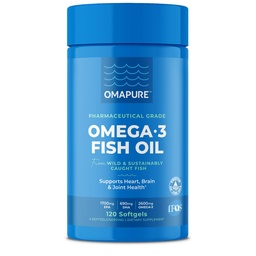 OMAPURE Halolaj kiegészítők Omega 3 zsírsavak (1 üveg, 120 Softgels) - Magas EPA, DHA, és IFOS Halolaj pirula támogatás szív és közös egészség - Burless Halolaj Promotes Brain Function