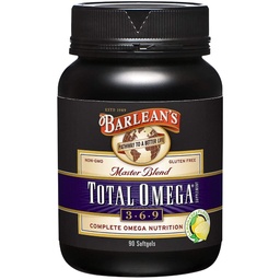 Barlean Total Omega 3 6 9 Softgels, Kevert halolaj kiegészítés Borágóval és Flaxseed Oil, 1000 mg Omegas ALA, EPA, DHA és GLA a közös támogatás és a szív-egészség, 90 gróf