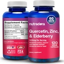 Quercetin 1000mg Veggie kapszula, Non-GMO, Elderberry Cink Quercetin kiegészítők Immun-, kardiovaszkuláris és légzőszervi egészség, 120 kapszula (1-es csomag)