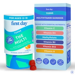 ELSŐ NAP Vitaminok a tizenéveseknek - Teen Multi Vitaminok lányoknak és fiúknak 12- 17, Organic Fruit & Veggie Blend - 12 Key Nutritents: Vitamins A, B1, B2, B6, B9, B12, C, D3, E, K2- 30 Day Supply