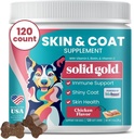Solid Gold Omega 3 Fish Oil for Dogs Soft Chews - Csirke ízesített Omega 3 a kutya bőr & Coat Health - C-vitamin, E & Biotin Chews a száraz bőr, Immune Support & Itch Relief kutyáknak - Minden korszak 120ct