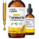 Wild & Organic Turmeric Supplement Liquid - Joint Support - Turmeric Curcumin with Black Pepper Extract - Curcumin Root Drops - Vegan, Sugar & Alcohol- Free Tinkture - 2 fl oz