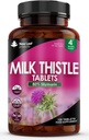 Új Leveles termékek Milk Thistle 1000mg tabletta (4 hónapos ellátás) Magas hatáserősség 2000mg 80% Silymarin, Vegan tabletta, GMo- mentes, gluténmentes 120 tabletta