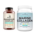 AMANDEAN Premium Magnézium Complex & Marine Collagen Bundle. Felszívódás Magnézium Threonate, Glicinate & Malate. A hidrolizált halkollagén fehérje. Support Quality Sleep, Skin & Mood