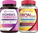 Orvosi receptek Nők probiotikus & Iron Plus Bundle, Feminine Health & Blood Support, Probiotic Capsules 60ct & Iron Capsules 60