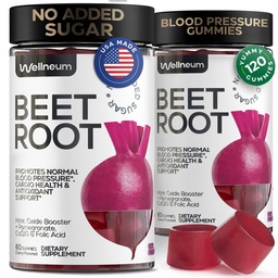 Beets for High Blood Pressure 120 Pcs (2 Pack) - Beet Root Chews with Gránátalma Juice Powder - Nitric Oxide Gummees for Energy, Cardio Health - Gumi kiegészítés férfiaknak és nőknek - Sugar Free
