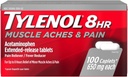 Tylenol 8 óra izom Aches és fájdalom kupak, 100 Count per palack (3 üveg)