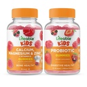Életképes kalcium Magnézium & Cink Kids + probiotic 2 milliárd CFU Kids, gumicukor Bundle - Nagy ízű, vitamin kiegészítés, glutén mentes, GMO mentes, rágható gumi
