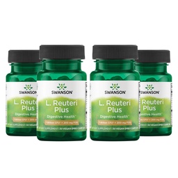 Swanson L. Reuteri Probiotic Plus w / L. Rhamnosus L. Acidophilus & FOS Prebiotic Digestic Support - Promotes Gut Health w / 7 Million CFU per Kapszula - (30 Veggie kapszula) (4 csomag)