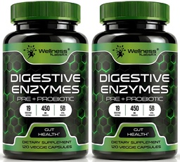 Enzimek probiotikumokkal és prebiotikumokkal, 450mg, 5 milliárd CFU - Pure Super Digestion Capsules - Emésztő Enzimek nőknek és férfiaknak