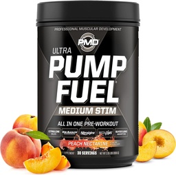 PMD Sports Pump Fuel Ultra Medium Stim - Premium Pre Workout Powder & Muscle Pump, nagyobb fókusz, Tartósítás és Recovery, Premium Creatine, Arginine & Beta Alanine - Barack nektarin (30 szerváció)