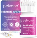 Pelvana Boric Acid Suppostaries for Women 60 + 15 Applicators + 20 pH Test Strips = 95 Piecet Kit for Vaginal Odor - Third-Party Lab Tested & Made in The USA