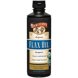 Barlean Organic Lignan Omega 3 Flaxseed Oil Liquid Supplement for Women and Women, Cold Press Flax Seeds, 7230mg ALA Fatty Acid, Vegan and Gluten Free, 16 oz