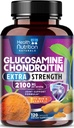 Glucosamine Chondroitin 2100mg - 3X Strength Joint Support Supplement with MSM, Glucosamine Sulfate, Turmeric, Boswellia, Quercetin for Cartilage, Rugalmasság & Mobility, Palackozott USA-ban, 120 kapszula