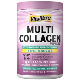 Multi Collagen Peptides Powder Type I II III V X, hidrolizált Collagen fehérje nők és férfiak, bőr, haj, körmök, ízesítetlen, nem-GMO, Keto & GF, Zero Sugar, 22 Servings, 8oz